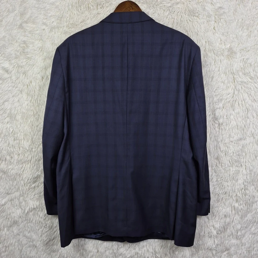 Saks Fifth Avenue Ermenegildo Zegna Suit 46R Navy Plaid Wool 2pc 36x29 Italy